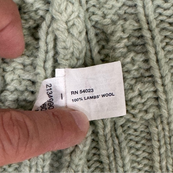 GAP Y2K Cable Knit Zip Up Sweater XS 100% Lambswool Sage Green Pom Pom Pockets - Picture 3 of 8